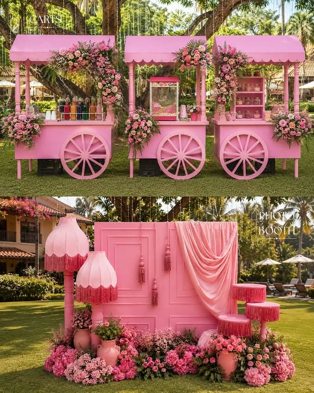 Pink Vendor Stalls & Photo Booth